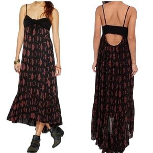 Free People Totally Tubular High Low Brown & Black Rayon Maxi Slip Dress - XS